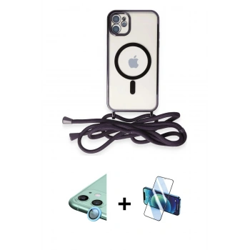 MARSİLYAN™- iPhone 11 Kılıf Eksen Özel Seri - Siyah 3D Antistatik Seramik Nano Ekran Koruyucu + Raze Metal Kamera Lens - MI