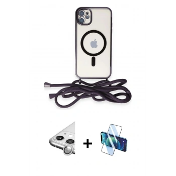 MARSİLYAN™- iPhone 11 Kılıf Eksen Özel Seri - Siyah 3D Antistatik Seramik Nano Ekran Koruyucu + Raze Metal Kamera Lens - GS