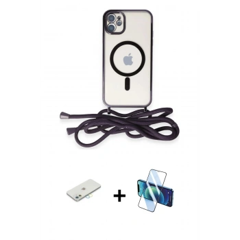 MARSİLYAN™- iPhone 11 Kılıf Eksen Özel Seri - Siyah 3D Antistatik Seramik Nano Ekran Koruyucu + Renkli Kamera Lens Koruma Cam - SI