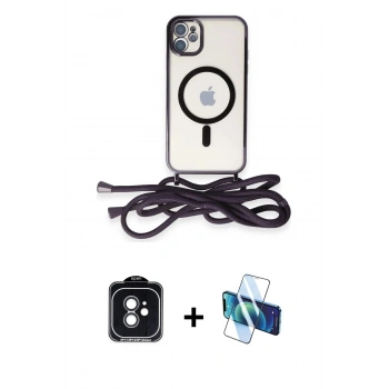 MARSİLYAN™- iPhone 11 Kılıf Eksen Özel Seri - Siyah 3D Antistatik Seramik Nano Ekran Koruyucu + PVD Metal Kamera Lens - SH