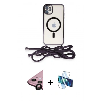 MARSİLYAN™- iPhone 11 Kılıf Eksen Özel Seri - Siyah 3D Antistatik Seramik Nano Ekran Koruyucu + Raze Metal Kamera Lens - SH