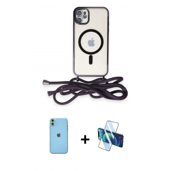 MARSİLYAN™- iPhone 11 Kılıf Eksen Özel Seri - Siyah 3D Antistatik Seramik Nano Ekran Koruyucu + Neon Fosforlu Kamera Lens - YL