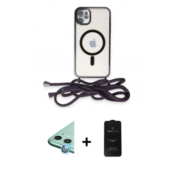 MARSİLYAN™- iPhone 11 Kılıf Eksen Özel Seri - Siyah 6D Antistatik Mat Seramik Hayalet Nano Ekran Koruyucu + Raze Metal Kamera Lens - MI