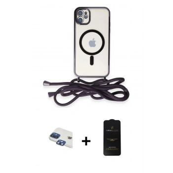 MARSİLYAN™- iPhone 11 Kılıf Eksen Özel Seri - Siyah 6D Antistatik Mat Seramik Hayalet Nano Ekran Koruyucu + Pers Alüminyum Kamera Lens - LT