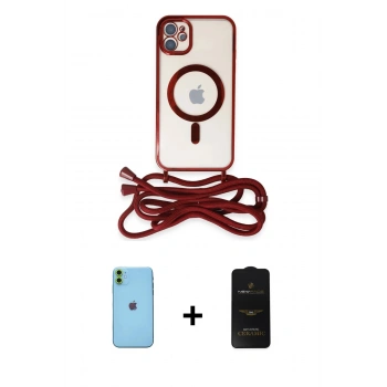 MARSİLYAN™- iPhone 11 Kılıf Eksen Özel Seri - Siyah 6D Antistatik Mat Seramik Hayalet Nano Ekran Koruyucu + Neon Fosforlu Kamera Lens - YL