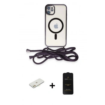 MARSİLYAN™- iPhone 11 Kılıf Eksen Özel Seri - Siyah 6D Antistatik Mat Seramik Hayalet Nano Ekran Koruyucu + Renkli Kamera Lens Koruma Cam - TU