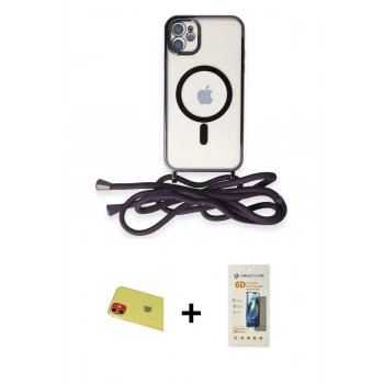 MARSİLYAN™- iPhone 11 Kılıf Eksen Özel Seri - Siyah 6D Mat Seramik Hayalet Nano Ekran Koruyucu + Rainbow Kamera Lens Koruma Cam - KI