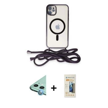 MARSİLYAN™- iPhone 11 Kılıf Eksen Özel Seri - Siyah 6D Mat Seramik Hayalet Nano Ekran Koruyucu + Raze Metal Kamera Lens - MI