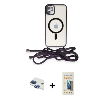 MARSİLYAN™- iPhone 11 Kılıf Eksen Özel Seri - Siyah 6D Mat Seramik Hayalet Nano Ekran Koruyucu + Pers Alüminyum Kamera Lens - LT