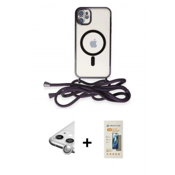 MARSİLYAN™- iPhone 11 Kılıf Eksen Özel Seri - Siyah 6D Mat Seramik Hayalet Nano Ekran Koruyucu + Raze Metal Kamera Lens - GS