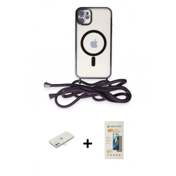 MARSİLYAN™- iPhone 11 Kılıf Eksen Özel Seri - Siyah 6D Mat Seramik Hayalet Nano Ekran Koruyucu + Renkli Kamera Lens Koruma Cam - SI