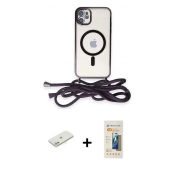 MARSİLYAN™- iPhone 11 Kılıf Eksen Özel Seri - Siyah 6D Mat Seramik Hayalet Nano Ekran Koruyucu + Renkli Kamera Lens Koruma Cam - TU
