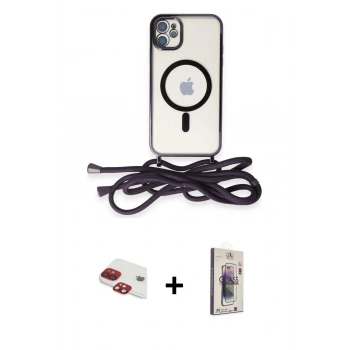 MARSİLYAN™- iPhone 11 Kılıf Eksen Özel Seri - Siyah Bilvis 3D Cam Ekran Koruyucu + Pers Alüminyum Kamera Lens - KI