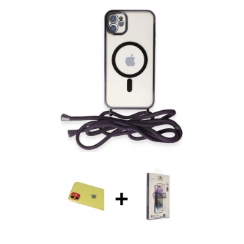 MARSİLYAN™- iPhone 11 Kılıf Eksen Özel Seri - Siyah Bilvis 3D Cam Ekran Koruyucu + Rainbow Kamera Lens Koruma Cam - KI
