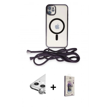 MARSİLYAN™- iPhone 11 Kılıf Eksen Özel Seri - Siyah Bilvis 3D Cam Ekran Koruyucu + Raze Metal Kamera Lens - GS