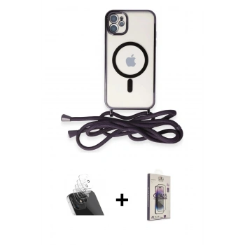 MARSİLYAN™- iPhone 11 Kılıf Eksen Özel Seri - Siyah Bilvis 3D Cam Ekran Koruyucu + Kamera Lens Koruma Cam - SF