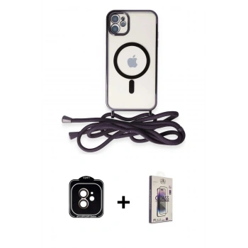MARSİLYAN™- iPhone 11 Kılıf Eksen Özel Seri - Siyah Bilvis 3D Cam Ekran Koruyucu + PVD Metal Kamera Lens - TU