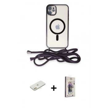 MARSİLYAN™- iPhone 11 Kılıf Eksen Özel Seri - Siyah Bilvis 3D Cam Ekran Koruyucu + Renkli Kamera Lens Koruma Cam - TU