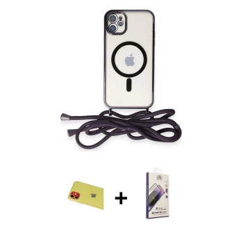 MARSİLYAN™- iPhone 11 Kılıf Eksen Özel Seri - Siyah Bilvis 3D Mat Cam Ekran Koruyucu + Rainbow Kamera Lens Koruma Cam - KI