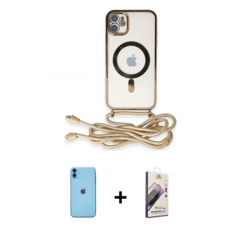 MARSİLYAN™- iPhone 11 Kılıf Eksen Özel Seri - Siyah Bilvis 3D Mat Cam Ekran Koruyucu + Neon Fosforlu Kamera Lens - MI