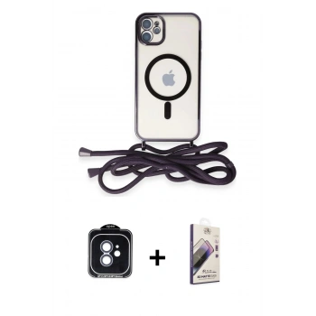 MARSİLYAN™- iPhone 11 Kılıf Eksen Özel Seri - Siyah Bilvis 3D Mat Cam Ekran Koruyucu + PVD Metal Kamera Lens - MI