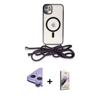 MARSİLYAN™- iPhone 11 Kılıf Eksen Özel Seri - Siyah Bilvis 3D Mat Cam Ekran Koruyucu + Raze Metal Kamera Lens - MR