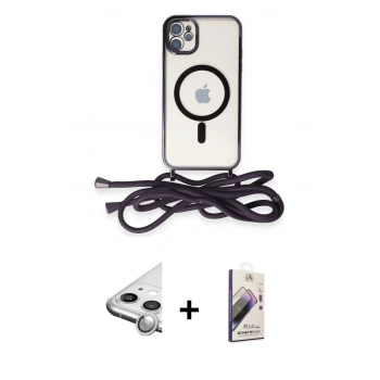 MARSİLYAN™- iPhone 11 Kılıf Eksen Özel Seri - Siyah Bilvis 3D Mat Cam Ekran Koruyucu + Raze Metal Kamera Lens - GS