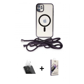 MARSİLYAN™- iPhone 11 Kılıf Eksen Özel Seri - Siyah Bilvis 3D Mat Cam Ekran Koruyucu + Kamera Lens Koruma Cam - SF