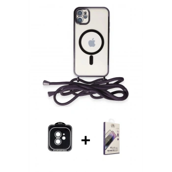 MARSİLYAN™- iPhone 11 Kılıf Eksen Özel Seri - Siyah Bilvis 3D Mat Cam Ekran Koruyucu + PVD Metal Kamera Lens - YL