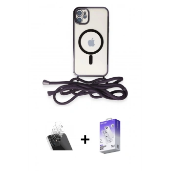 MARSİLYAN™- iPhone 11 Kılıf Eksen Özel Seri - Siyah Bilvis 5in1 3D Magic Cam Ekran Koruyucu + Kamera Lens Koruma Cam - SF