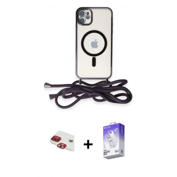 MARSİLYAN™- iPhone 11 Kılıf Eksen Özel Seri - Siyah Bilvis 5in1 3D Magic Cam Ekran Koruyucu + Pers Alüminyum Kamera Lens - KI