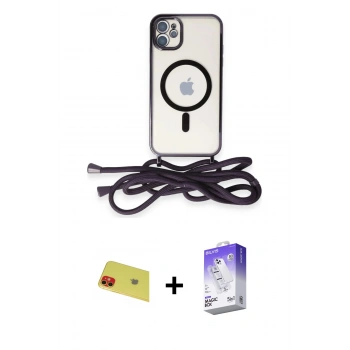 MARSİLYAN™- iPhone 11 Kılıf Eksen Özel Seri - Siyah Bilvis 5in1 3D Magic Cam Ekran Koruyucu + Rainbow Kamera Lens Koruma Cam - KI