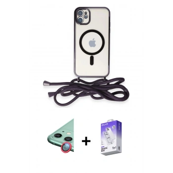 MARSİLYAN™- iPhone 11 Kılıf Eksen Özel Seri - Siyah Bilvis 5in1 3D Magic Cam Ekran Koruyucu + Raze Metal Kamera Lens - KI