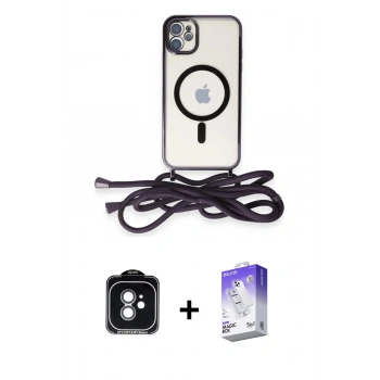 MARSİLYAN™- iPhone 11 Kılıf Eksen Özel Seri - Siyah Bilvis 5in1 3D Magic Cam Ekran Koruyucu + PVD Metal Kamera Lens - YL
