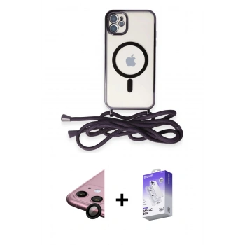 MARSİLYAN™- iPhone 11 Kılıf Eksen Özel Seri - Siyah Bilvis 5in1 3D Magic Cam Ekran Koruyucu + Raze Metal Kamera Lens - SH
