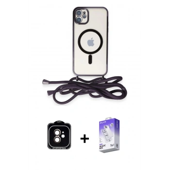 MARSİLYAN™- iPhone 11 Kılıf Eksen Özel Seri - Siyah Bilvis 5in1 3D Magic Cam Ekran Koruyucu + PVD Metal Kamera Lens - TU