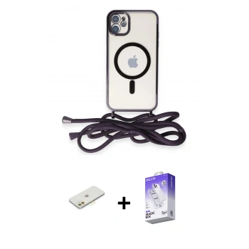MARSİLYAN™- iPhone 11 Kılıf Eksen Özel Seri - Siyah Bilvis 5in1 3D Magic Cam Ekran Koruyucu + Renkli Kamera Lens Koruma Cam - TU