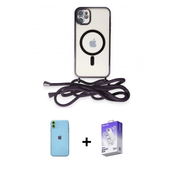 MARSİLYAN™- iPhone 11 Kılıf Eksen Özel Seri - Siyah Bilvis 5in1 3D Magic Cam Ekran Koruyucu + Neon Fosforlu Kamera Lens - YL