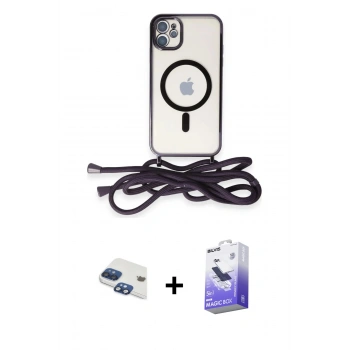 MARSİLYAN™- iPhone 11 Kılıf Eksen Özel Seri - Siyah Bilvis 5in1 5D Magic Hayalet Cam Ekran Koruyucu + Pers Alüminyum Kamera Lens - LT