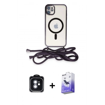 MARSİLYAN™- iPhone 11 Kılıf Eksen Özel Seri - Siyah Bilvis 5in1 5D Magic Hayalet Cam Ekran Koruyucu + PVD Metal Kamera Lens - MI