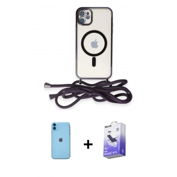 MARSİLYAN™- iPhone 11 Kılıf Eksen Özel Seri - Siyah Bilvis 5in1 5D Magic Hayalet Cam Ekran Koruyucu + Neon Fosforlu Kamera Lens - MI
