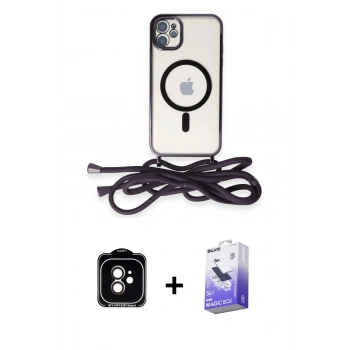 MARSİLYAN™- iPhone 11 Kılıf Eksen Özel Seri - Siyah Bilvis 5in1 5D Magic Hayalet Cam Ekran Koruyucu + PVD Metal Kamera Lens - TU