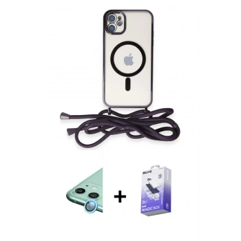 MARSİLYAN™- iPhone 11 Kılıf Eksen Özel Seri - Siyah Bilvis 5in1 5D Magic Hayalet Cam Ekran Koruyucu + Raze Metal Kamera Lens - MI