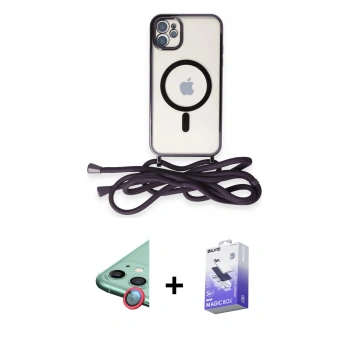 MARSİLYAN™- iPhone 11 Kılıf Eksen Özel Seri - Siyah Bilvis 5in1 5D Magic Hayalet Cam Ekran Koruyucu + Raze Metal Kamera Lens - KI