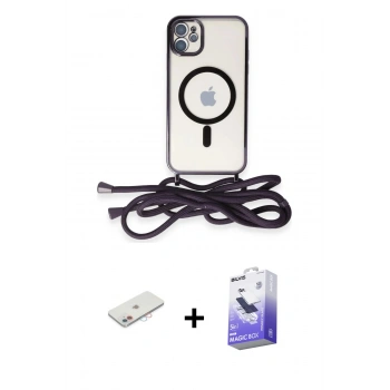 MARSİLYAN™- iPhone 11 Kılıf Eksen Özel Seri - Siyah Bilvis 5in1 5D Magic Hayalet Cam Ekran Koruyucu + Renkli Kamera Lens Koruma Cam - PE