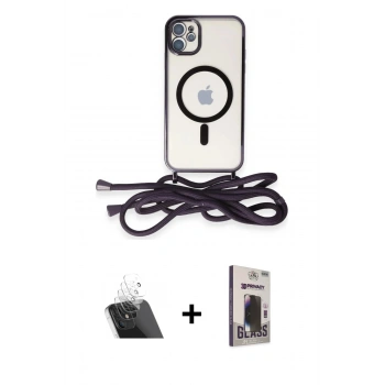 MARSİLYAN™- iPhone 11 Kılıf Eksen Özel Seri - Siyah Bilvis Hayalet Cam Ekran Koruyucu + Kamera Lens Koruma Cam - SF