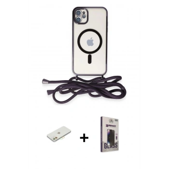 MARSİLYAN™- iPhone 11 Kılıf Eksen Özel Seri - Siyah Bilvis Hayalet Cam Ekran Koruyucu + Renkli Kamera Lens Koruma Cam - TU