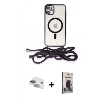 MARSİLYAN™- iPhone 11 Kılıf Eksen Özel Seri - Siyah Bilvis Hayalet Cam Ekran Koruyucu + Pers Alüminyum Kamera Lens - YL