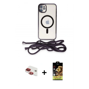 MARSİLYAN™- iPhone 11 Kılıf Eksen Özel Seri - Siyah Buffer Cam Ekran Koruyucu + Pers Alüminyum Kamera Lens - KI