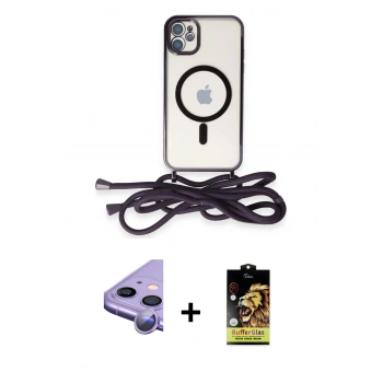 MARSİLYAN™- iPhone 11 Kılıf Eksen Özel Seri - Siyah Buffer Cam Ekran Koruyucu + Raze Metal Kamera Lens - MR
